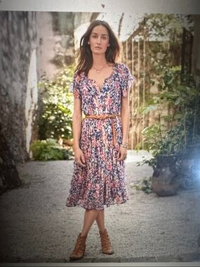 Women’s Sundance Clarissa Floral Multicolored V-Neck Midi Dress, size L